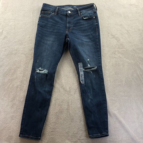Old Navy Womens Rockstar Jeans 10S Blue Denim Mid-Rise Super Skinny Distressed - Picture 14 of 16
